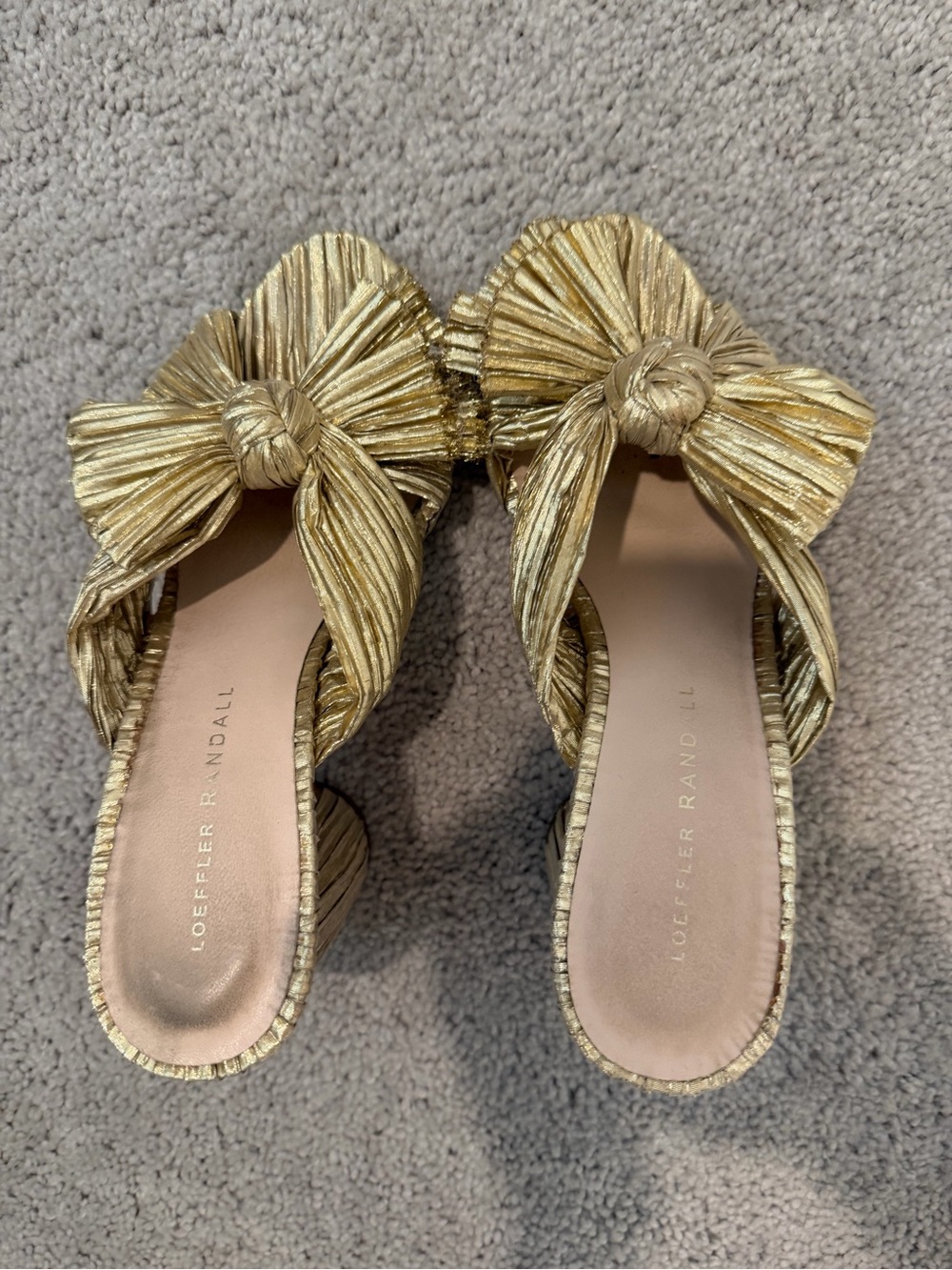 Loeffler Randall Metallic Gold Knotted Bow Slide Mules